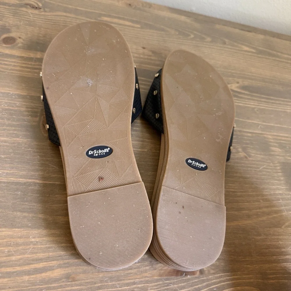 Dr. Scholls Womens 9M Black Gold Buckle Originalist Slip On Slide Sandals Flat
